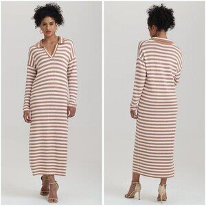 525 America Raya Stripe Polo Knit Sweater Dress in Walnut Multi Size M LIKE NEW